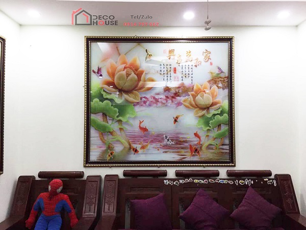 Tranh kính cá chép hoa sen