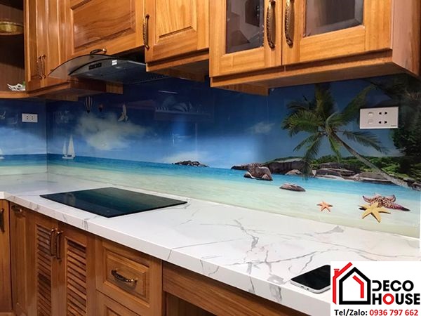 Kính bếp 3D phong cảnh biển