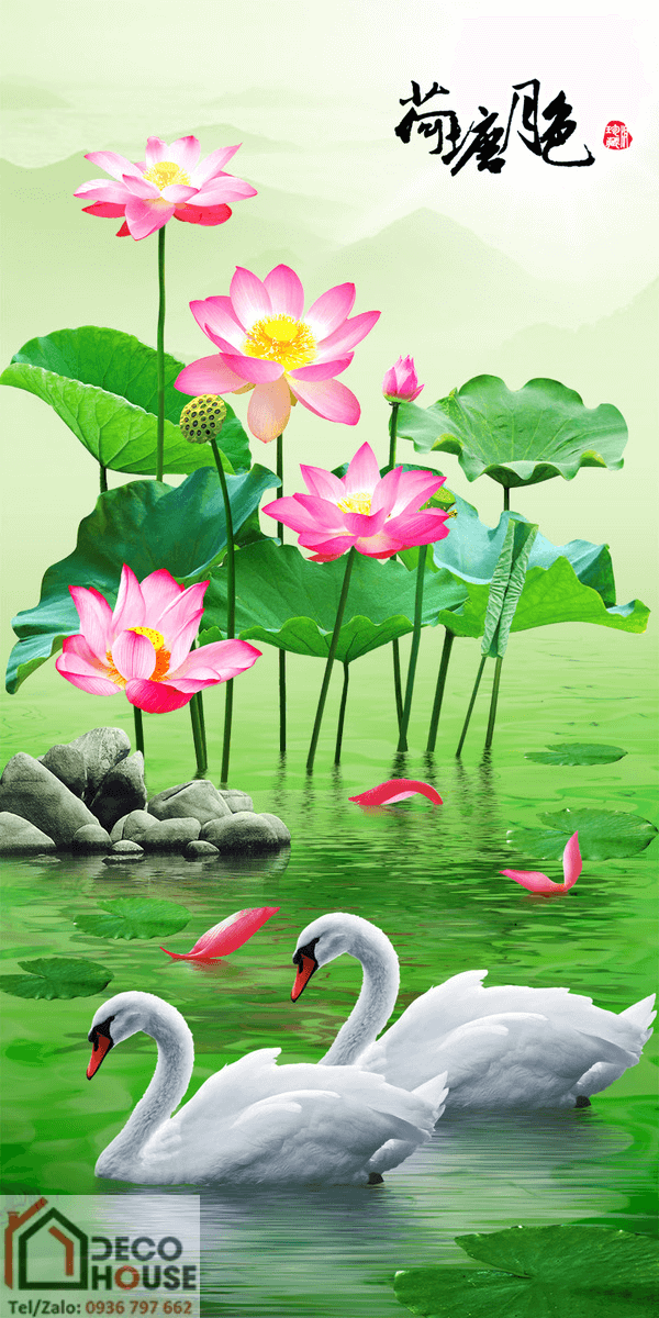 Mẫu tranh hoa sen khổ đứng