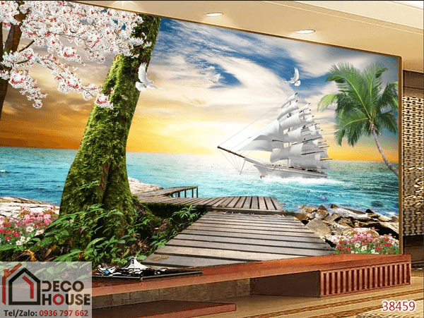 Tranh con thuyền xuôi gió 3D sống động