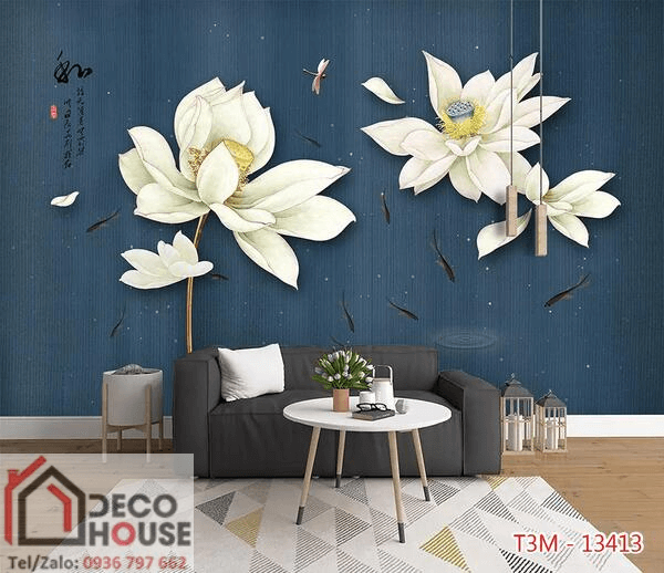 Tranh kính 3D hoa sen khổ lớn phòng khách