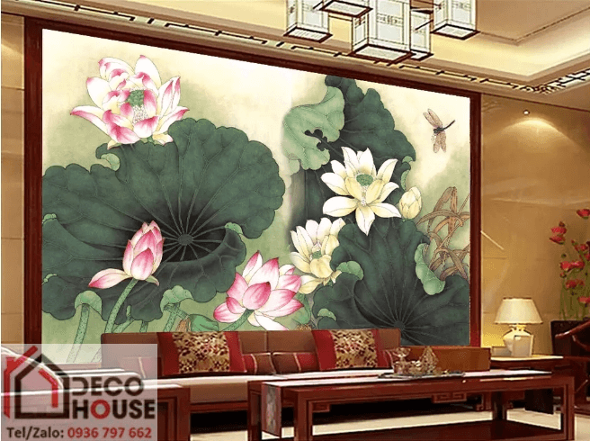 Tranh kính hoa sen sơn dầu