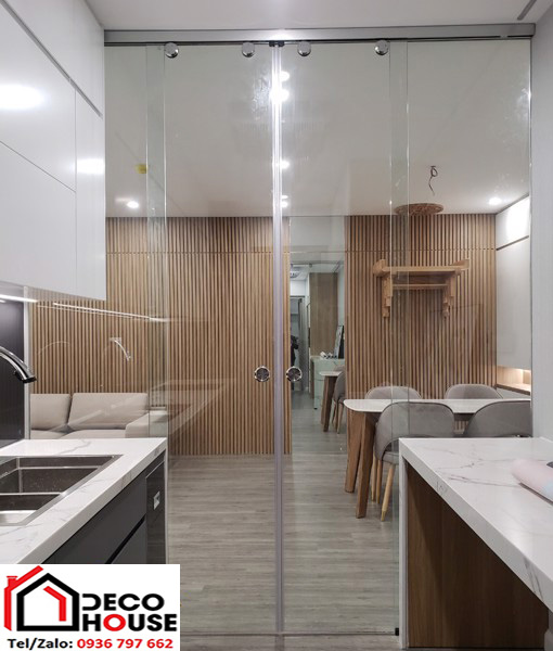 Cửa lùa 2 cánh ray treo u  nhôm ngăn phòng