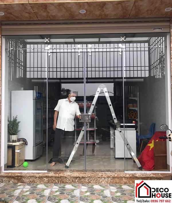 Thi công cửa lùa kính cường lực 2 cánh Hà Nội