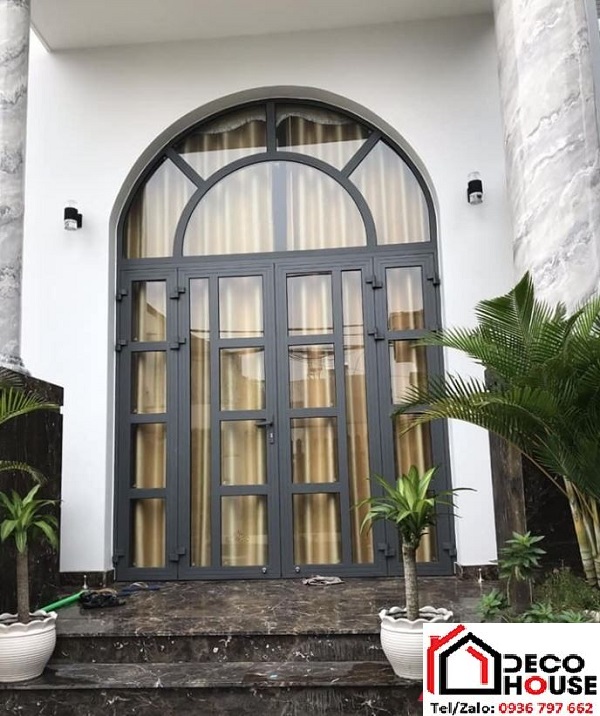 Làm cửa nhôm Xingfa 2 cánh khung vòm