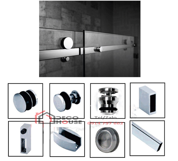 Các phụ kiện cơ bản của cửa kính cường lực lùa ray inox 10x30